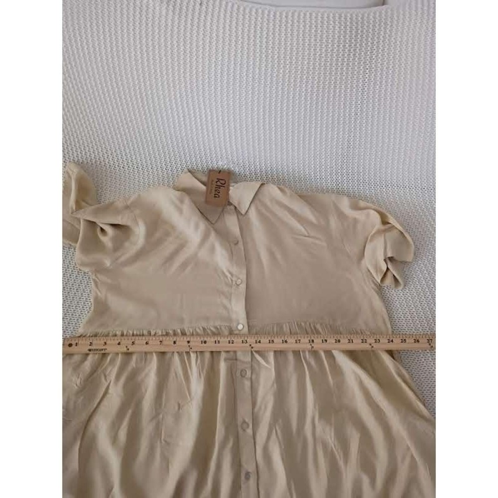 NWT RHEA Tan Tiered Babydoll Mini Dress L/XL Oversized Boho Viscose Short Sleeve - Picture 12 of 12